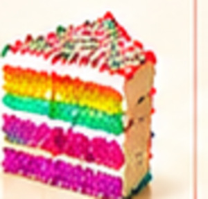Illustration of a rainbow cake slice