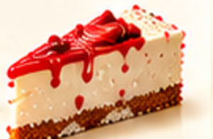 Illustration of a strawberry cheesecake slice